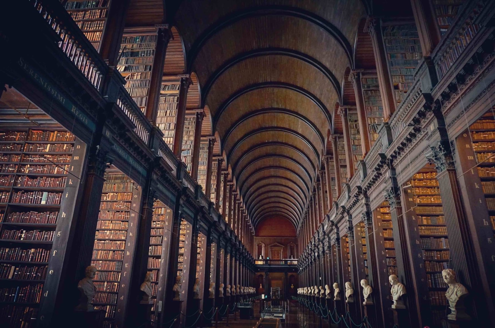 Historic library with thousands of shelves full of books